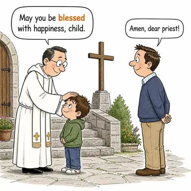blessed (kutsanmış, şanslı) karikatürü — diyalogla bağlam içinde öğren