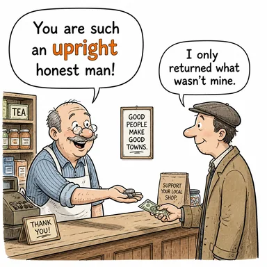 upright (dik, dürüst, namuslu) karikatürü — diyalogla bağlam içinde öğren