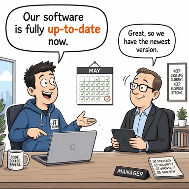 up-to-date (güncel, modern, zamana uygun) karikatürü — diyalogla bağlam içinde öğren