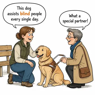blind (kör, görme engelli) karikatürü — diyalogla bağlam içinde öğren