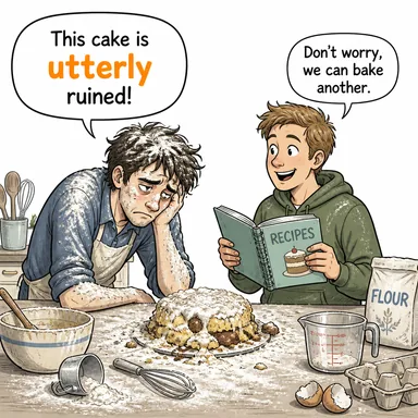 utterly (tamamen, bütünüyle, külliyen) karikatürü — diyalogla bağlam içinde öğren
