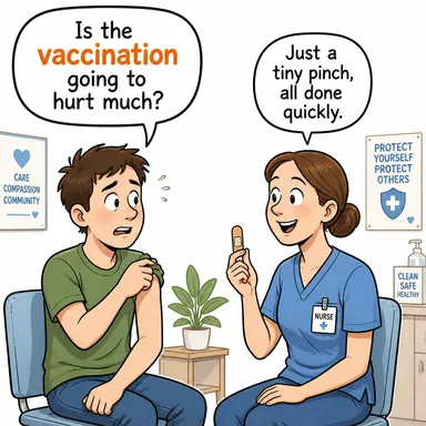 vaccination (aşılama) karikatürü — diyalogla bağlam içinde öğren