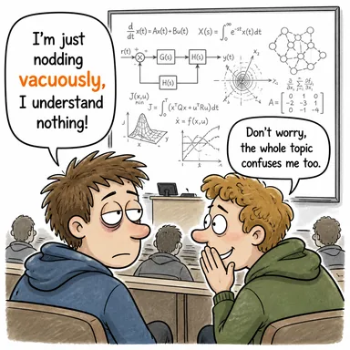 vacuously (boş bir şekilde, anlamsızca, aptalca) karikatürü — diyalogla bağlam içinde öğren