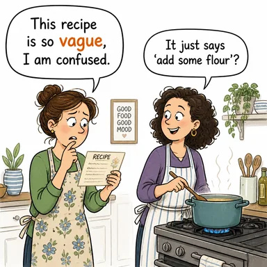 vague (muğlak, belirsiz, net olmayan) karikatürü — diyalogla bağlam içinde öğren