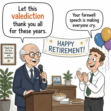 valediction (veda, veda konuşması) karikatürü — diyalogla bağlam içinde öğren