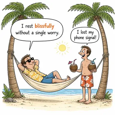 blissfully (mutlulukla, (olumsuz bir şeyden) habersizce/neşeyle) karikatürü — diyalogla bağlam içinde öğren