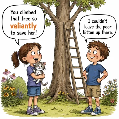 valiantly (yiğitçe, kahramanca, cesurca) karikatürü — diyalogla bağlam içinde öğren