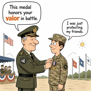 valor (yiğitlik, kahramanlık, cesaret) karikatürü — diyalogla bağlam içinde öğren