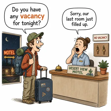 vacancy (boşluk, açık kadro, boş oda) karikatürü — diyalogla bağlam içinde öğren