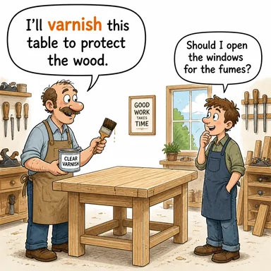 varnish (cilalamak, verniklemek) karikatürü — diyalogla bağlam içinde öğren