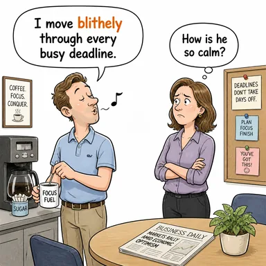 blithely (umursamazca, gamsızca, neşeyle) karikatürü — diyalogla bağlam içinde öğren