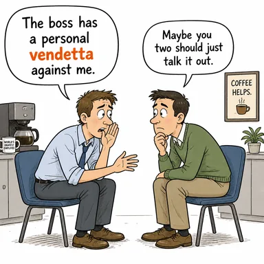 vendetta (kan davası, kin gütme) karikatürü — diyalogla bağlam içinde öğren