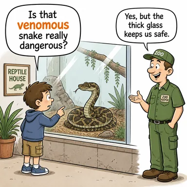 venomous (zehirli (hayvan), kinci, niyetli) karikatürü — diyalogla bağlam içinde öğren