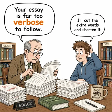 verbose (laf kalabalığı yapan, çok söz kullanan, ağdalı) karikatürü — diyalogla bağlam içinde öğren