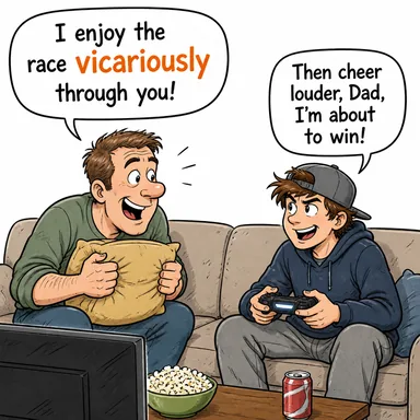 vicariously (başkası aracılığıyla, vekaleten) karikatürü — diyalogla bağlam içinde öğren