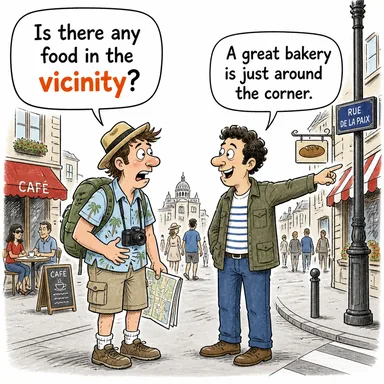 vicinity (civar, çevre, yakınlık) karikatürü — diyalogla bağlam içinde öğren