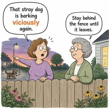 viciously (acımasızca, vahşice, şiddetle) karikatürü — diyalogla bağlam içinde öğren