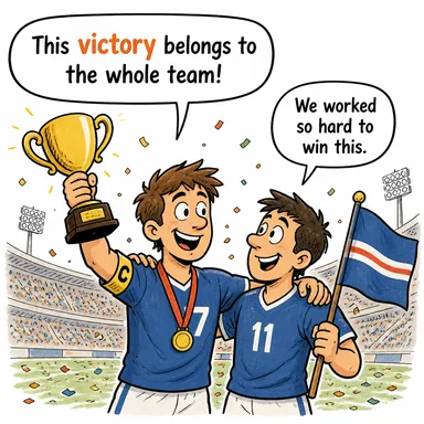 victory (zafer, galibiyet) karikatürü — diyalogla bağlam içinde öğren
