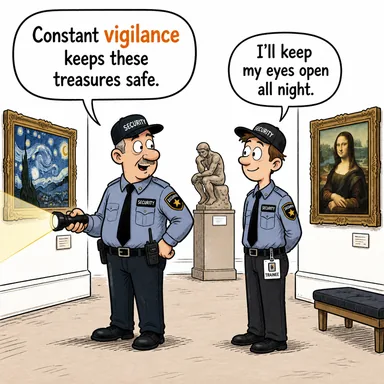 vigilance (uyanıklık, tetikte olma, ihtiyat) karikatürü — diyalogla bağlam içinde öğren