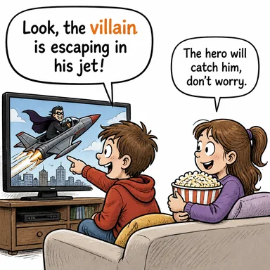 villain (kötü adam, hain, suçlu) karikatürü — diyalogla bağlam içinde öğren