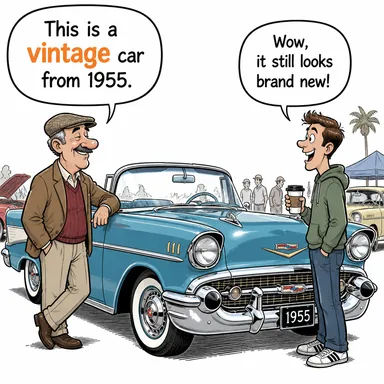 vintage (seçkin, klasik, eski (dönem)) karikatürü — diyalogla bağlam içinde öğren
