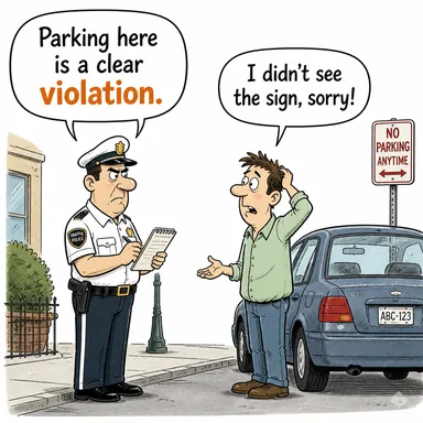 violation (ihlal, çiğneme) karikatürü — diyalogla bağlam içinde öğren