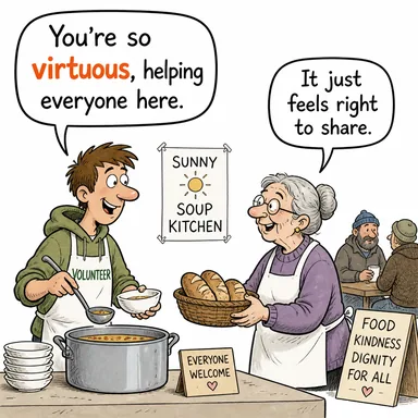 virtuous (erdemli, namuslu, faziletli) karikatürü — diyalogla bağlam içinde öğren