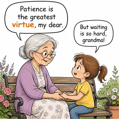 virtue (erdem, fazilet, meziyet) karikatürü — diyalogla bağlam içinde öğren