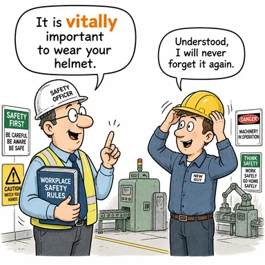 vitally (hayati derecede, çok önemli şekilde) karikatürü — diyalogla bağlam içinde öğren
