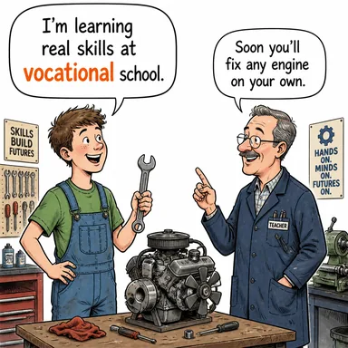 vocational (mesleki) karikatürü — diyalogla bağlam içinde öğren