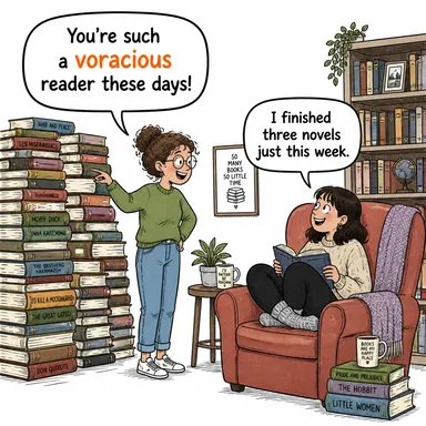 voracious (obur, doyumsuz, çok hevesli) karikatürü — diyalogla bağlam içinde öğren