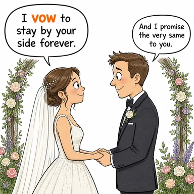 vow (yemin etmek, ant içmek) karikatürü — diyalogla bağlam içinde öğren