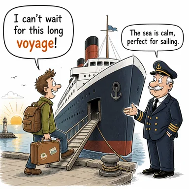 voyage (deniz yolculuğu, uzun sefer) karikatürü — diyalogla bağlam içinde öğren