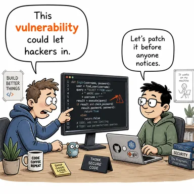 vulnerability (savunmasızlık, güvenlik açığı, hassasiyet) karikatürü — diyalogla bağlam içinde öğren