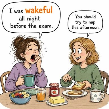 wakeful (uyanık, uykusuz) karikatürü — diyalogla bağlam içinde öğren