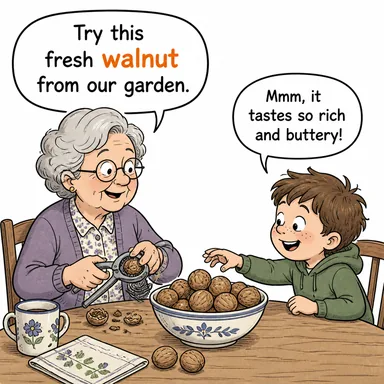 walnut (ceviz) karikatürü — diyalogla bağlam içinde öğren