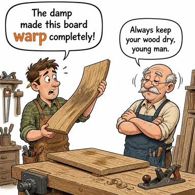warp (yamulmak, eğrilmek, (zaman/mekan) bükmek) karikatürü — diyalogla bağlam içinde öğren