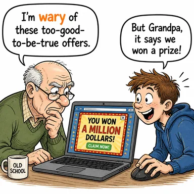 wary (temkinli, dikkatli, şüpheci) karikatürü — diyalogla bağlam içinde öğren