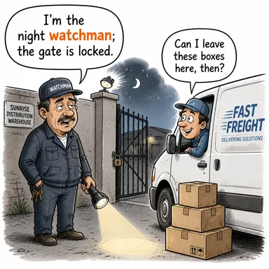 watchman (bekçi, nöbetçi) karikatürü — diyalogla bağlam içinde öğren