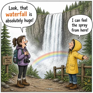 waterfall (şelale, çağlayan) karikatürü — diyalogla bağlam içinde öğren