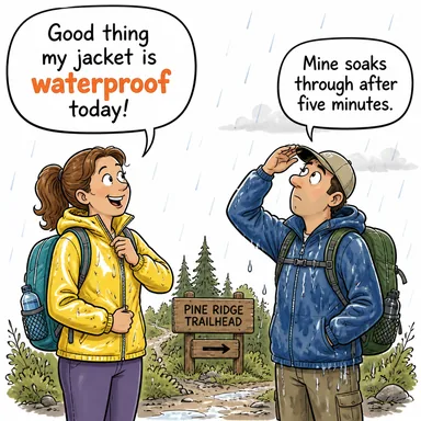 waterproof (su geçirmez) karikatürü — diyalogla bağlam içinde öğren