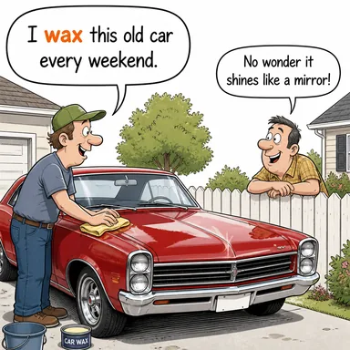 wax (cilalamak, mum (sürmek), (ay) büyümek) karikatürü — diyalogla bağlam içinde öğren