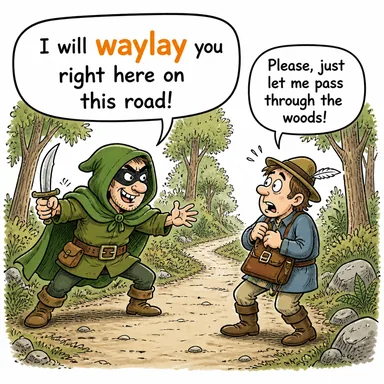waylay (pusuya yatmak, yolunu kesmek) karikatürü — diyalogla bağlam içinde öğren