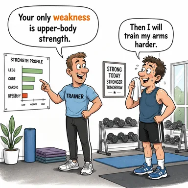 weakness (zayıflık, güçsüzlük, kusur) karikatürü — diyalogla bağlam içinde öğren