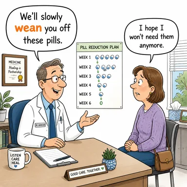 wean (sütten kesmek, (bir alışkanlıktan) vazgeçirmek) karikatürü — diyalogla bağlam içinde öğren