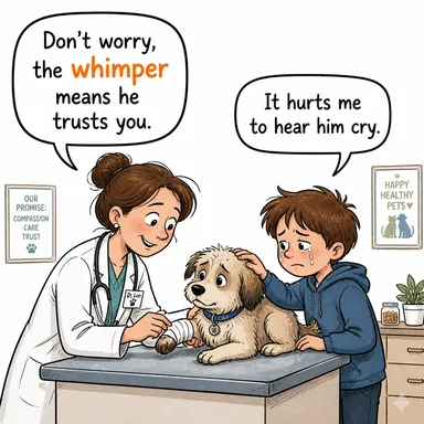 whimper (sızlanmak, inlemek) karikatürü — diyalogla bağlam içinde öğren