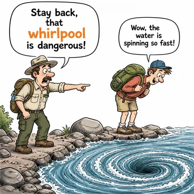 whirlpool (girdap, anafor) karikatürü — diyalogla bağlam içinde öğren