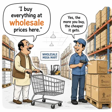 wholesale (toptan, kitle halinde) karikatürü — diyalogla bağlam içinde öğren