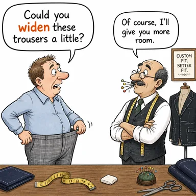 widen (genişletmek, genişlemek) karikatürü — diyalogla bağlam içinde öğren