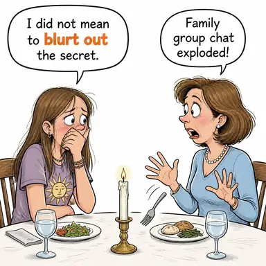 blurt out (ağzından kaçırmak, pat diye söylemek) karikatürü — diyalogla bağlam içinde öğren